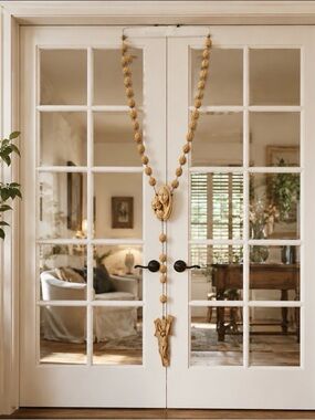 Vintage Italy Crucifix & Virgin Mary Door Hanger Sculpture Figures Prayer Beads